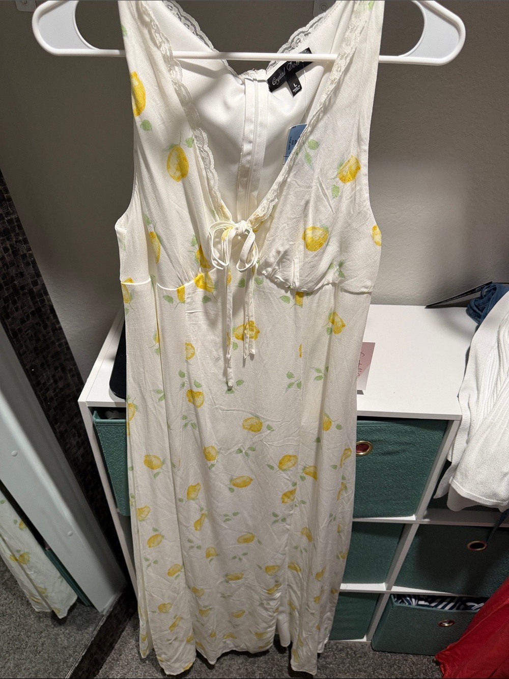 Crystal Doll White Lemon Print Maxi Dress NWT